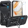 thumbnail image 1 of HZXC-KeDZ Phone Case for Google Pixel 9/9 Pro with Sliding Camera Cover + Screen Explosion-Proof Film (2 Pieces) - Military-Grade Drop-Proof Protective Case with Rotating Bracket, Black, 1 of 4