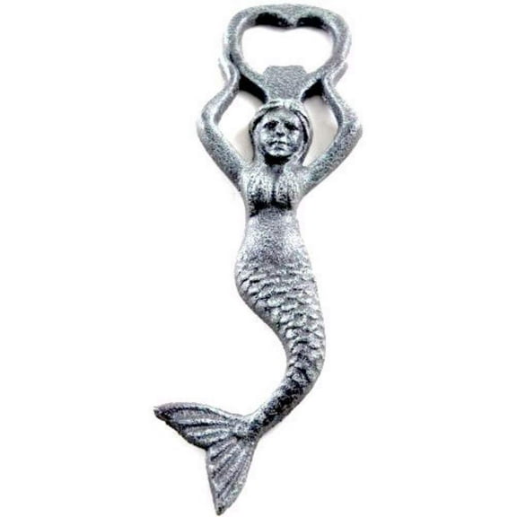 Large Iron Mermaid Bottle Opener with a Verdigris Finish