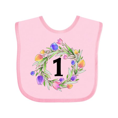 

Inktastic 1st Birthday Tulip Flower Wreath Gift Baby Boy or Baby Girl Bib