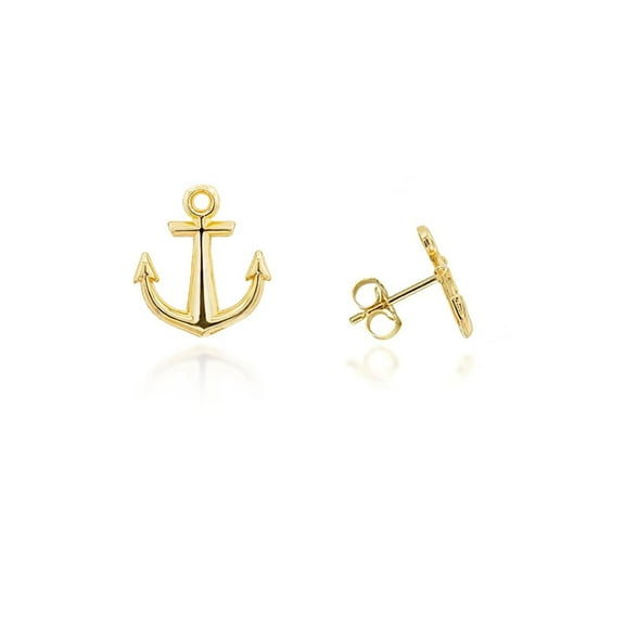Yellow Gold Nautical Anchor Stud Earrings (14K)