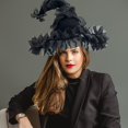 thumbnail image 6 of Slccxzc Foldable Witch Hat Dark Bat Wizard Wide Brim Pointed Gothic Lolita Headwear for Halloween Party, 6 of 7