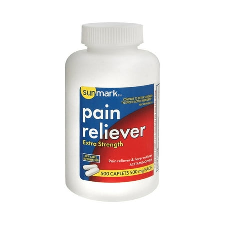 sunmark Extra Strength Pain Reliever Caplets, 500 milligram Strength, One Bottle of 500 Caplets