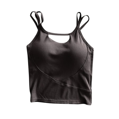 ZyeKqe Tank Top with Built in Bra for Women Loose-Fitting Spaghetti Strap Crop Tops Wireless Loungewear