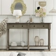 thumbnail image 2 of 58" Vintage Console Table, Solid Wood Sofa Table with 2 Storage Drawers and Open Bottom Shelf, Narrow Side Table for Living Room, Kitchen, Hallway, Entryway, Gray Wash, 2 of 8