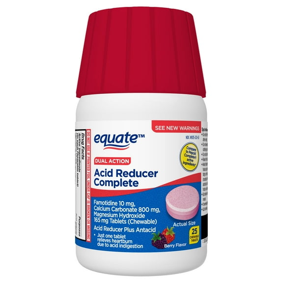 Equate Dual Action Acid Reducer Complete Tablets, Berry, 25 Count, Compare to Pepcid Complete Active Ingredients