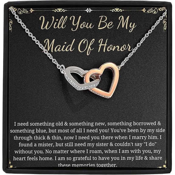 Maid of honor Proposal gift from bride and groom, Interlocking heart necklace for MOH, Wedding gift, Will You Be My Maid Of Honour