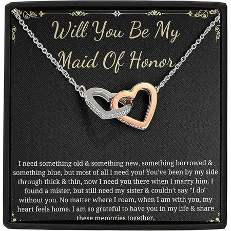 Maid of honor Proposal gift from bride and groom, Interlocking heart necklace for MOH, Wedding gift, Will You Be My Maid Of Honour