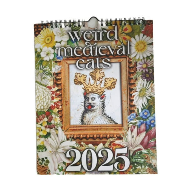 Calendario de pared en espiral 2025 Calendario en espiral Novedad Decoración Calendario mensual Oficina Gato de diseño retro
