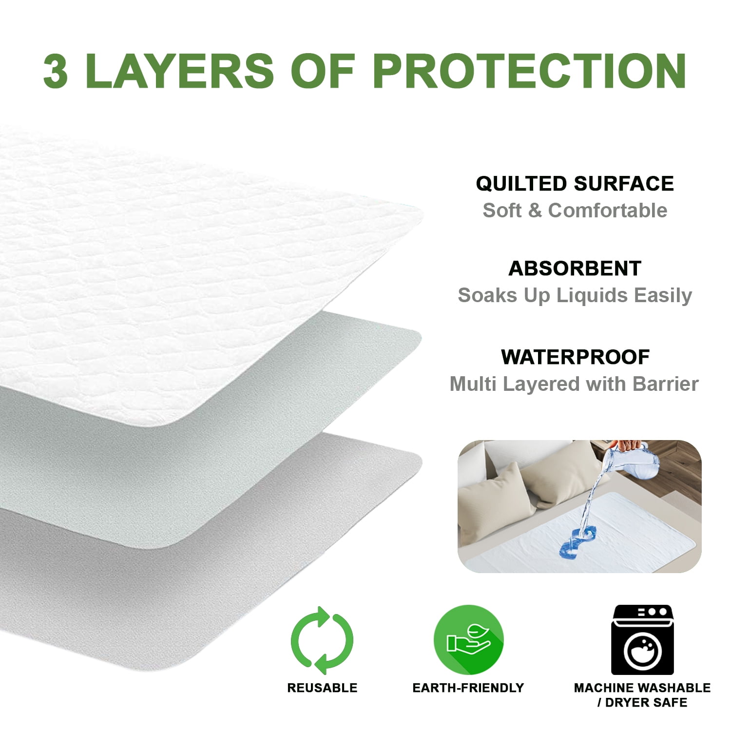 Nobles Health Care Heavyweight Bed Pad, Quilted, Waterproof, Reusable and Washable, 34" X 52"