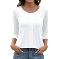 thumbnail image 2 of Womens 3/4 Length Sleeve Tops Crewneck Pleated T-Shirts Casual Spring Summer Tunic Tops Basic Trendy Clothes, 2 of 4