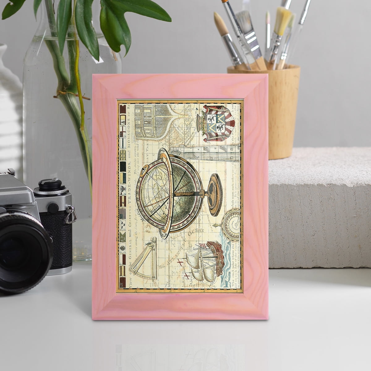 Nautical Map II -Framed Print w/glass-Sunset Pink