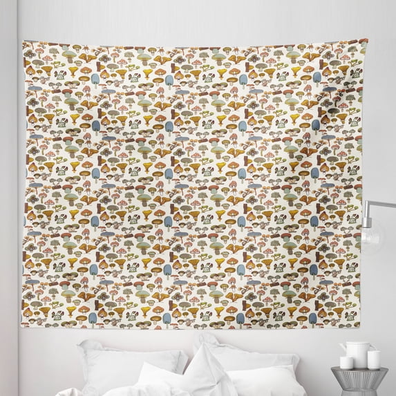 Colorful Tapestry, Pattern of Mushrooms with Different Designs in Cartoon Style Fungi Illustration, Fabric Wall Hanging Decor for Bedroom Living Room Dorm, 5 Sizes, Multicolor, by Ambesonne