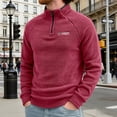 thumbnail image 2 of TOUMENY Men Half Zip Fleece Pullover High Neck Outdoor Hiking Casual Warm Winter Sweater Solid Letter Embroidered Raglan Sleeve Relaxed Pullover Red XXL, 2 of 7