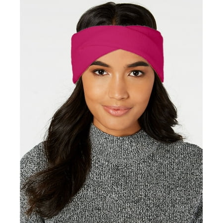 DKNY Women's Twisted Ribbed-Knit Fleece-lined Headband, Pink, One size