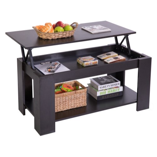 Basicwise Table Basse Moderne en Bois avec Plateau Relevable, Noir