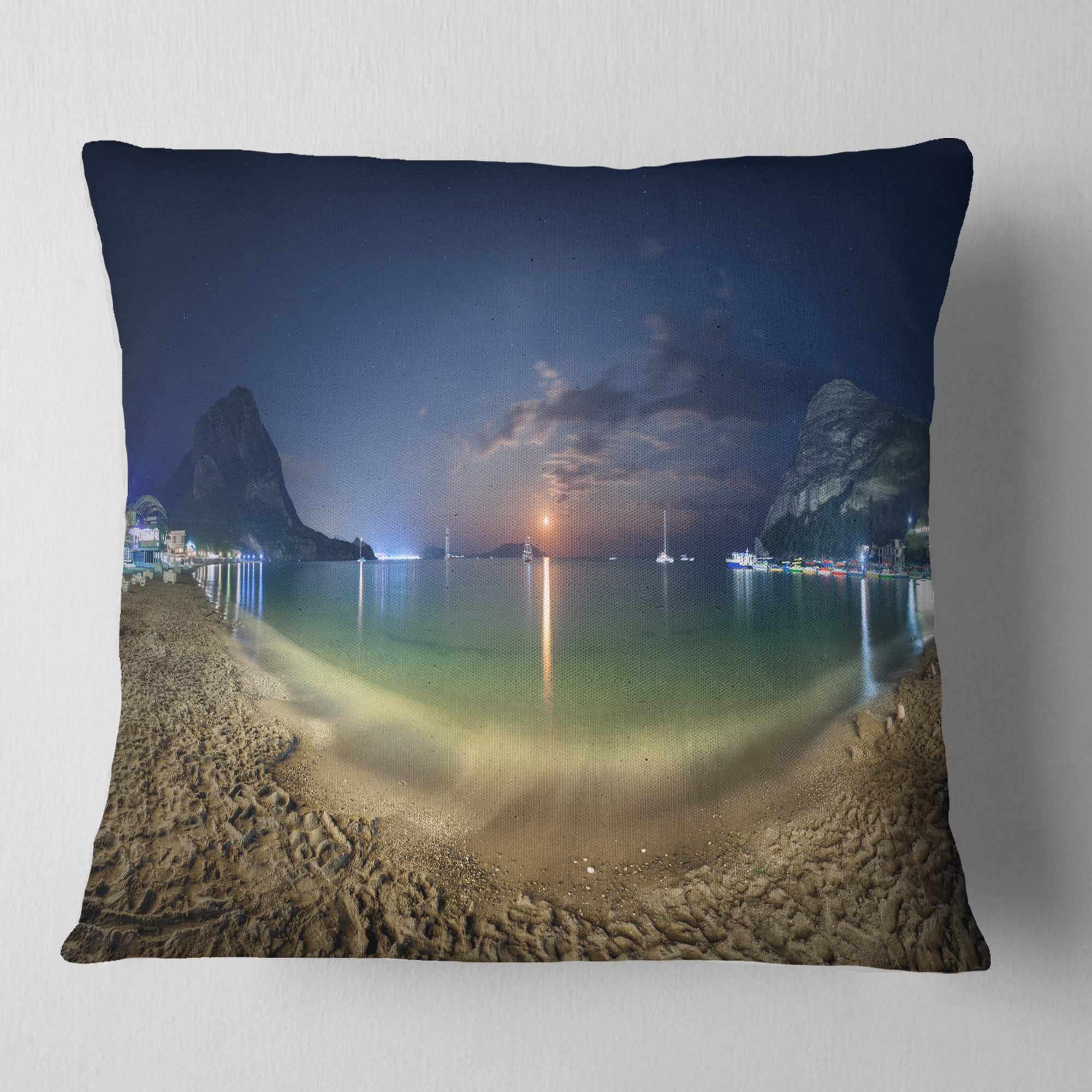Designart Beach with Lunar Path - Seashore Photography Throw Pillow - 16x16