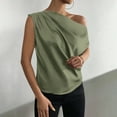 thumbnail image 7 of Wycnly Summer Tops for Women T Shirts for Women One Shoulder Lightweight Silky Satin Ruched Tops Fashion Solid Tee Tops Girls Slash Neck Short Sleeve Shirts, 7 of 7