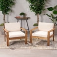 thumbnail image 3 of GDF Studio Antoine Outdoor Acacia Wood Club Chairs with Cushions, Set of 2, Off White and Beige, 3 of 9