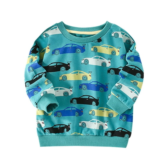 GDREDA Chandail Teinture sur Nœuds Unisexe pour Enfants, Garçons Tout-Petits, Impression de Voitures de Dessin Animé, T-Shirt à Col Rond Décontracté, Chandail à Enfiler (Bleu Clair, 6-7 Ans)