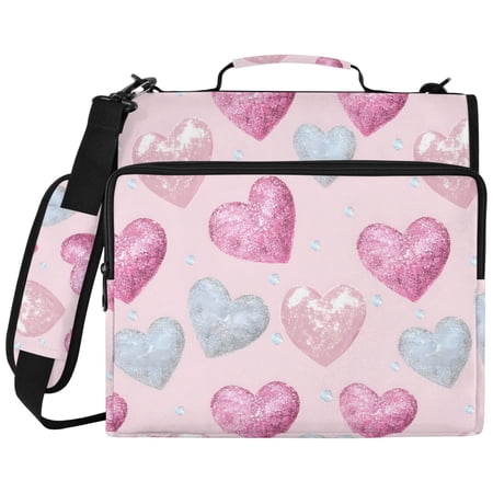 ALAZA Zipper Binder Holographic Glitter Hearts-a3 Pattern 2 inch 3 Ring 500 Sheet Capacity Trapper Keeper File Folder Organizer Bag
