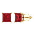thumbnail image 2 of 4 Ct Princess Cut Studs Red Ruby 14K Yellow Solid Solid Gold Everyday Dainty Earrings Screw Back, 2 of 7