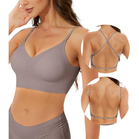 Seamless Low Back Bra Wireless Padded Bralette Thin Straps Comfort Halter Backless Cross Multiway Convertible Bras