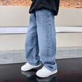 thumbnail image 5 of kpoplk Boys Baggy Jeans for Kids Teen Casual Straight Wide Leg Cargo Jeans Y2K Loose Elastic Waist Denim Pants Trousers with Pockets(Light Blue,12-13 Y), 5 of 9