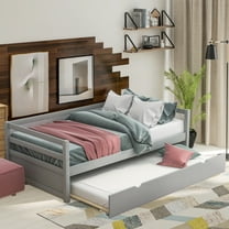 Twin Size Daybed with Trundle Bed, Wooden Sofa Bed Couch For Bedroom, Gray