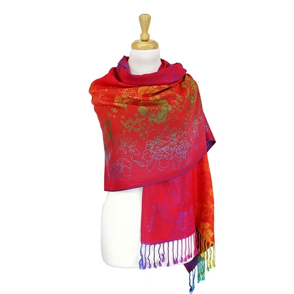 Pashmina Wrap Shawl Scarf Double Side Rainbow Silky Exotic Tropical Colorful