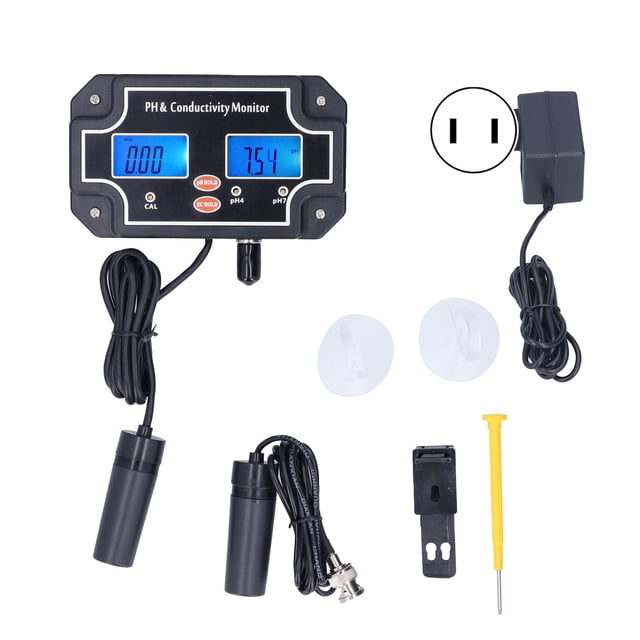 Hydroponic Monitor, High Accuracy Water Quality Tester ATC Portable PH/EC For Fish For Aquarium For Swimming Pool EU Plug 230V,US Plug 110V
