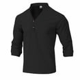 thumbnail image 3 of Camisas de los Hombres de Manga Larga Casual Color Sólido Solapa Mezcla de Lino, Suéter de Mitad de Cremallera para el Ocio Diario Al Aire Libre, 3 of 8