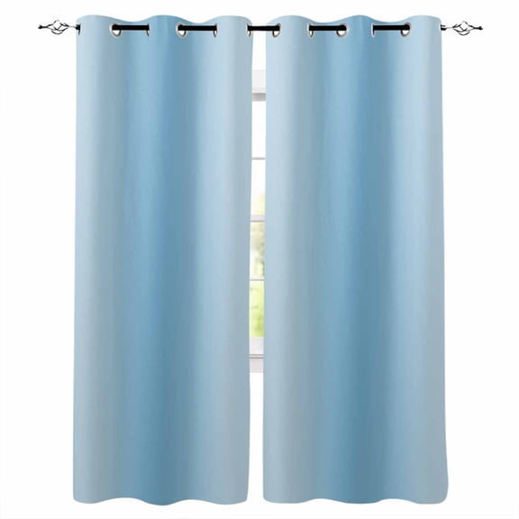Light Blue Ombre Blackout Curtains for Bedroom, Farmhouse Blue Gradient Modern Art Room Darkening Window Drapes for Living Room, Thermal Insulated Grommet Curtains, 42x84 inch, 2 Panels