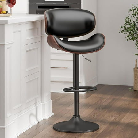 Aufeile Bar Stools with Bentwood Back and PU Leather Seat Adjustable Bar Chairs with Footrest for Kitchen Island Counter or Dining Room