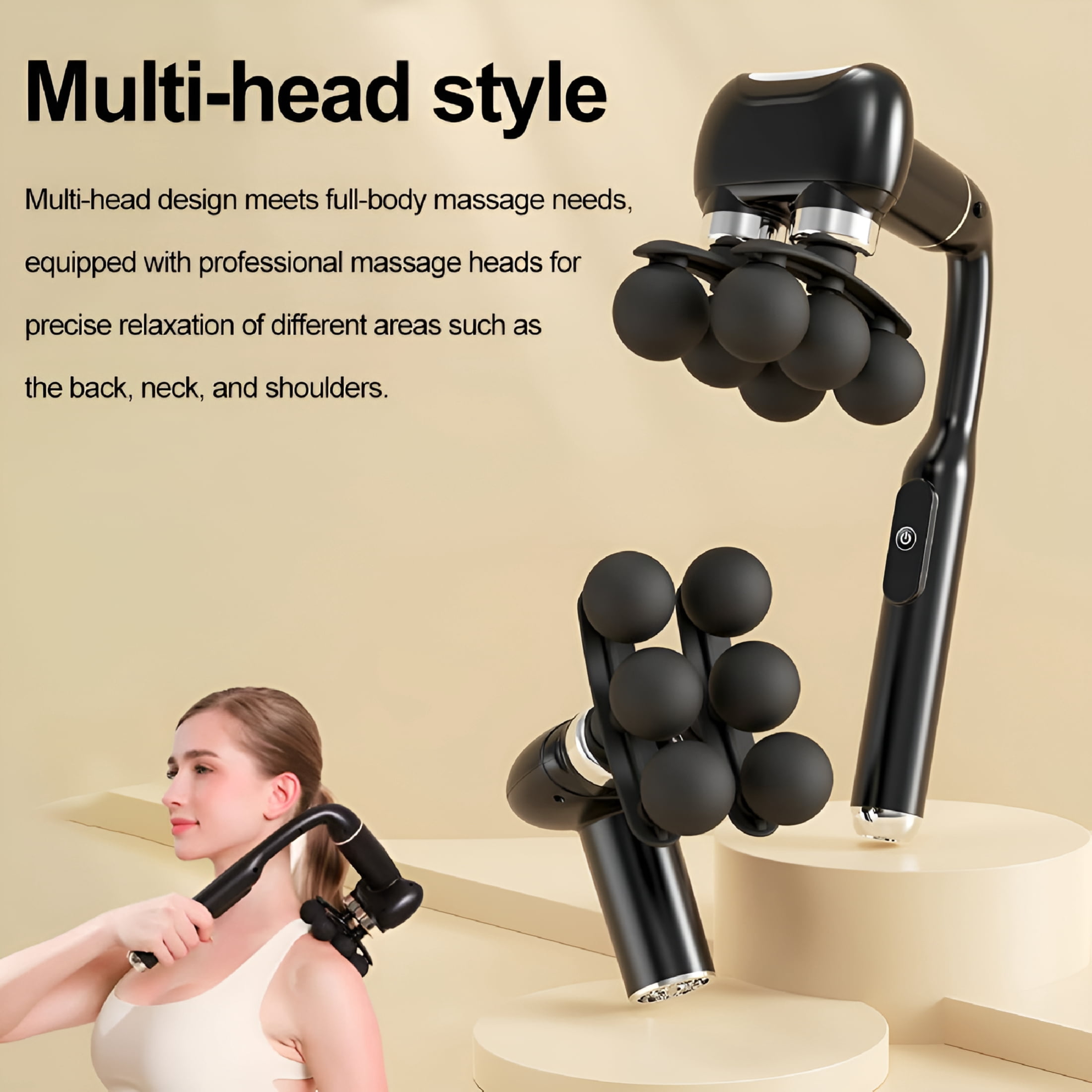 XIRQI Massage Gun with Upgraded Extension Handle,Handheld Back Massager Tool,Back Massager for Pain Relief Deep Tissue,Muscles/Neck/Shoulders/Waist/Legs Massager with 6 Massage Heads