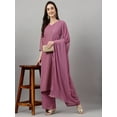 thumbnail image 3 of Janasya Indian Women's Purple Georgette Foil Print Kurta with Palazzo and Dupatta, 3 of 10