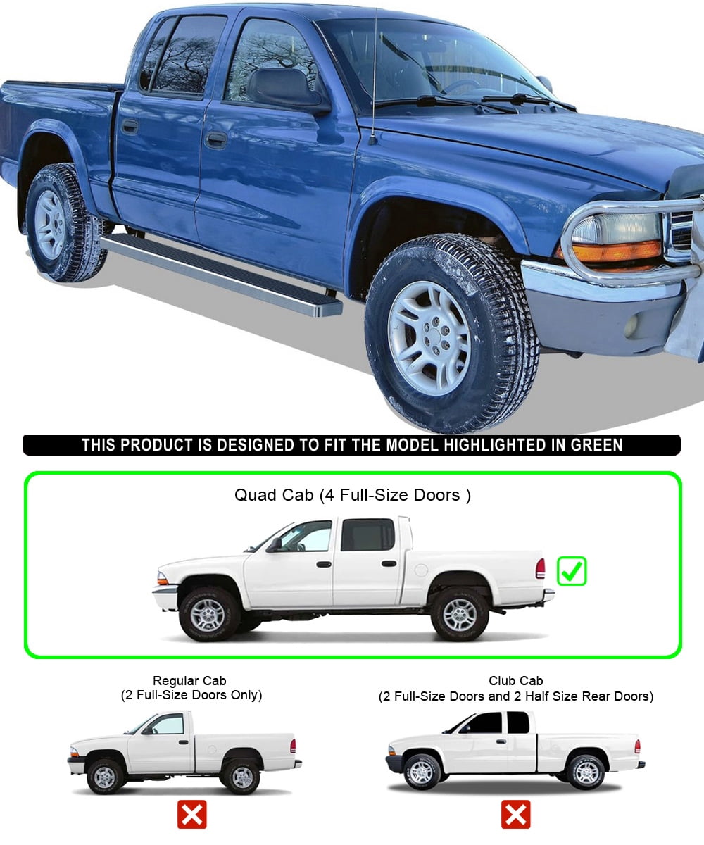 APS Running Boards 5 inches Compatible with Dodge Dakota 2000-2004 Quad Cab 304 Stainless Steel (Nerf Bars Side Steps Side Bars)
