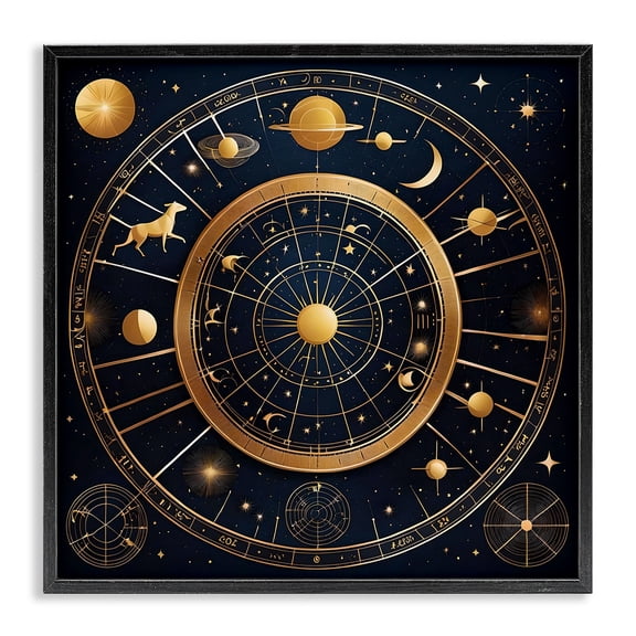 Stupell Industries Astrology Zodiac Birth Chart Spiritual Painting Black Framed Art Print Wall Art, 12 x 12