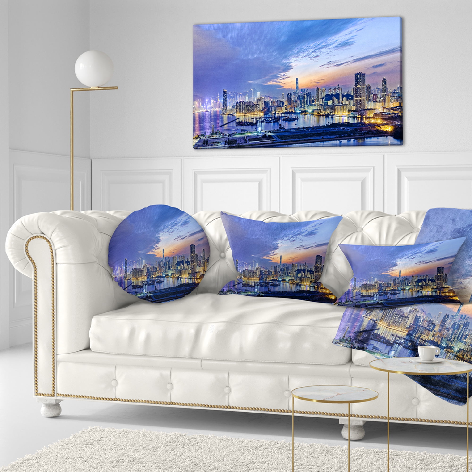 Designart Hong Kong City Sunset Panorama - Cityscape Throw Pillow - 12x20