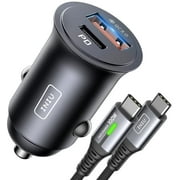 Car Charger, INIU 2 Port Total 60W PD QC 3.0 Fast Charge [USB C+USB A] All-Metal Mini Car Adapter with 3.9FT Cable,
