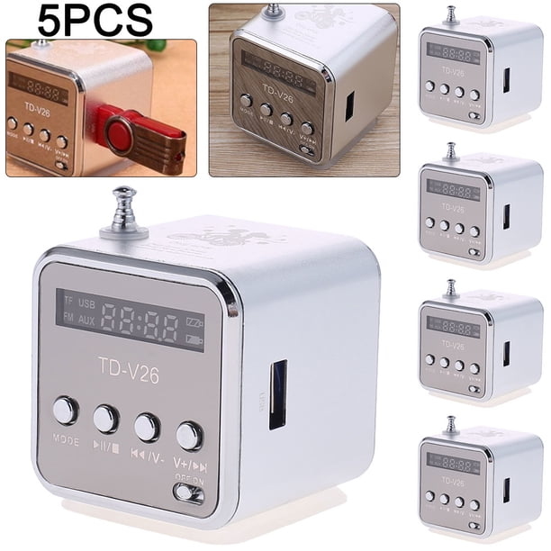 5 uds TD-V26 Mini Radio FM Likrtyny altavoces digitales con receptor compatible con tarjeta TF plateado