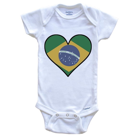 Brazilian Flag Baby Bodysuit - Cute Brazilian Flag Heart - Brazil Baby Bodysuit, 0-3 Months White