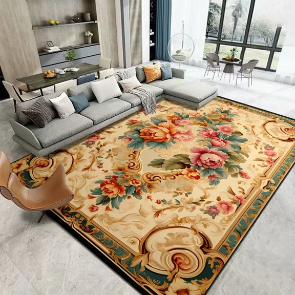 Pastoral Style Luxury Living Room Carpets 3D Flower Home ration Bedroom Rug Non Slip Large Area Rug