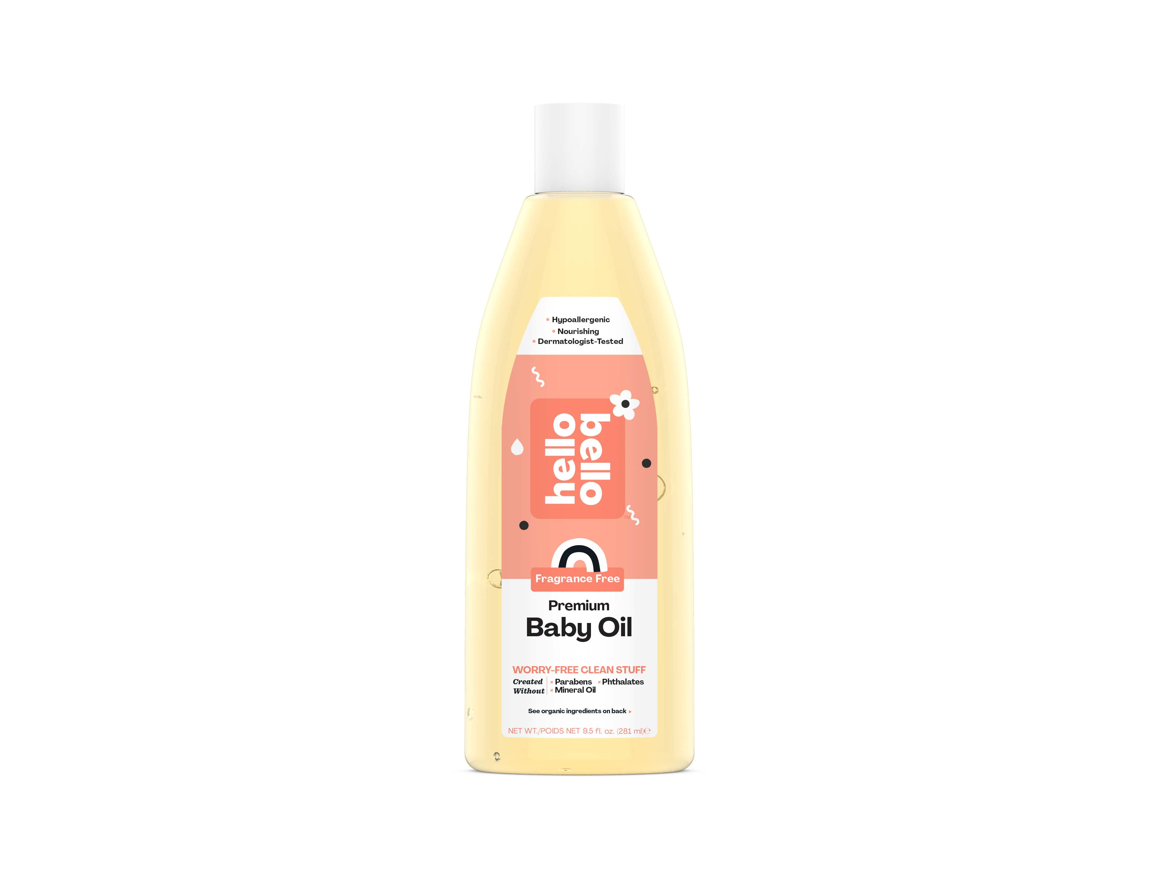 Hello Bello Baby Oil, Fragrance Free, 9.5 fl oz