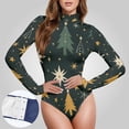 thumbnail image 3 of Stars and Christmas Trees Women's Bodysuit Jumpsuit Mock Turtle Neck Long Sleeve TopsOne Piece Leotards Shirt Yoga Outfits, 3 of 8