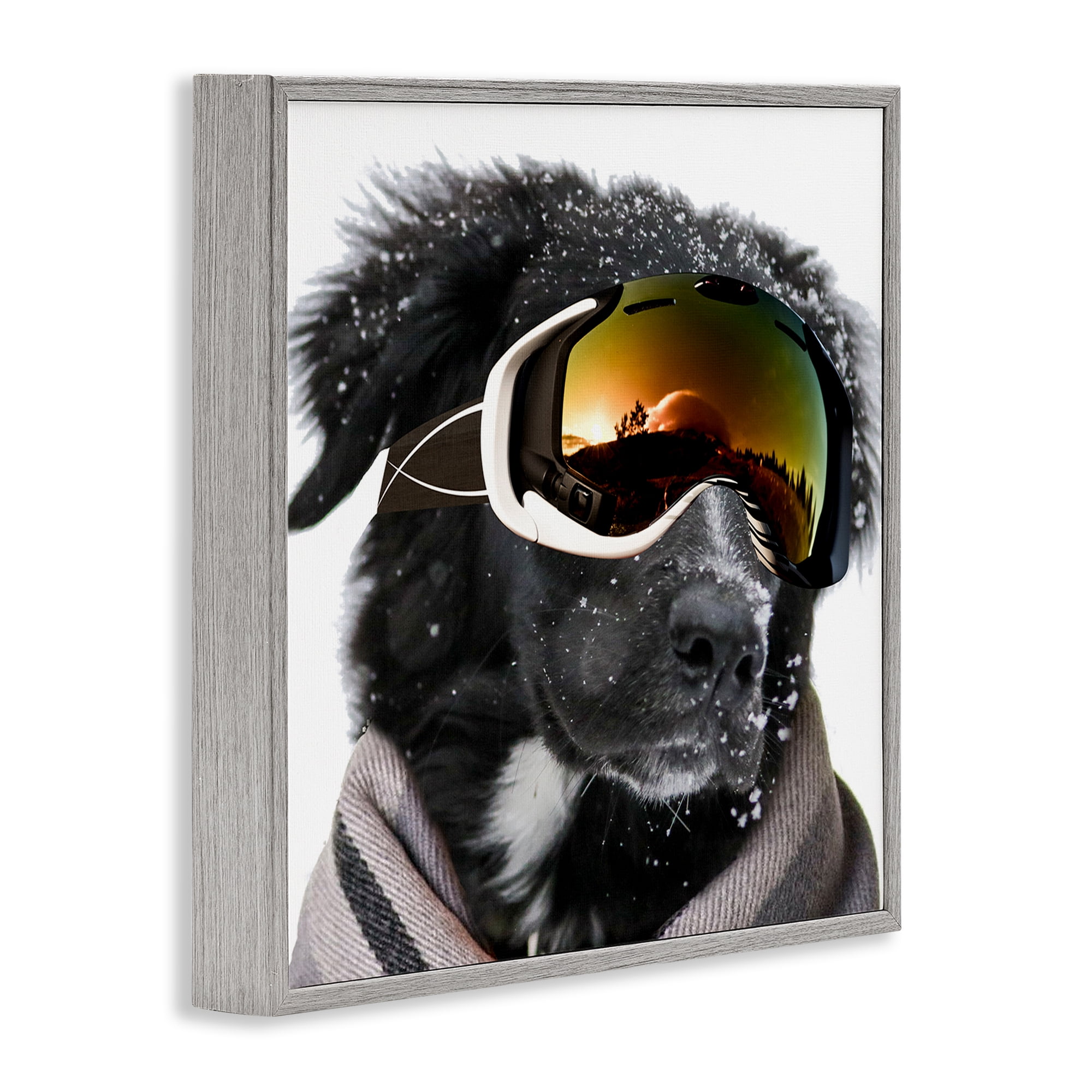 Stupell Industries Snowboarder Dog with Goggles Animals & Insects Painting Gray Framed Art Print Wall Art, 17 x 17