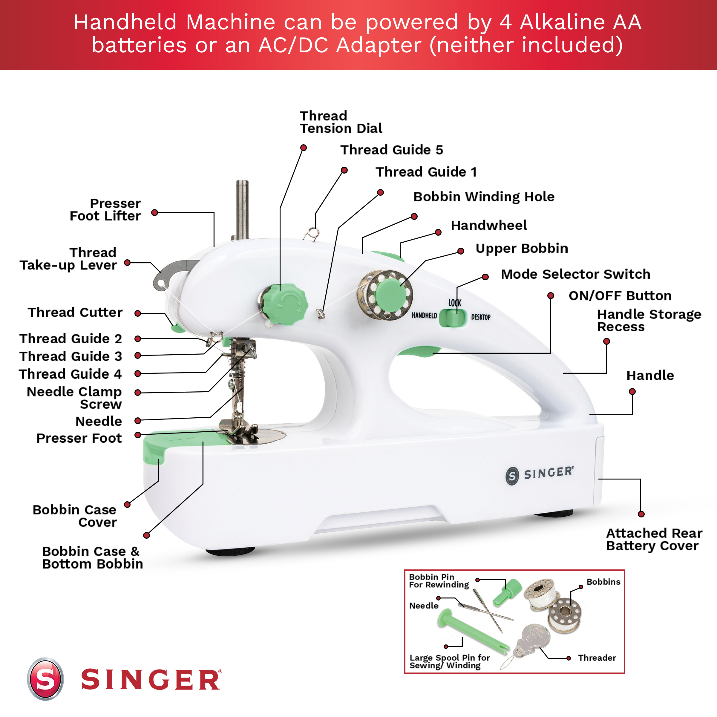 SINGER Stitch Quick Plus Cordless Hand Held Mending Portable Sewing Machine, Two Thread - image 11 of 14
