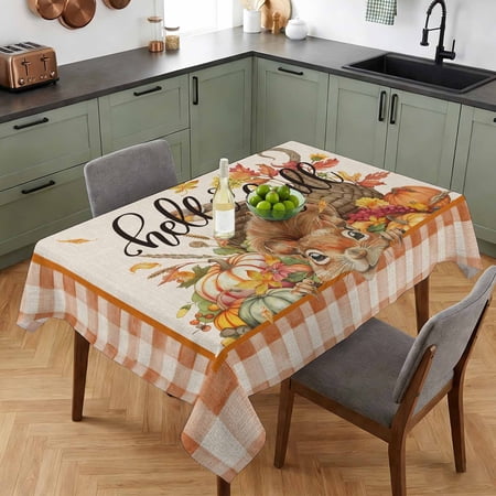 Rectangle Tablecloth-52x70in Fall Pumpkin Fruit Cornucopia Cute Squirrel on Linen Waterproof Table Cloth Kitchen Dining Tables Cover for Indoor Outdoor Wedding Holiday Party Thanksgiving