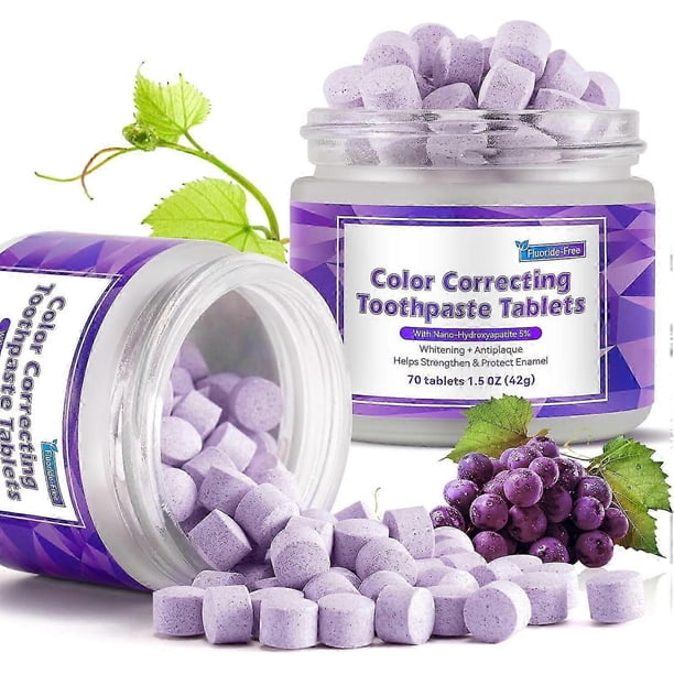 Toothpaste Tablet, Chewable Toothpaste Tablets, Color Correcting Toothpaste Tablets,Flouride Free Toothpaste with 5%Nano Hydroxyapatite,Teeth Whitenin