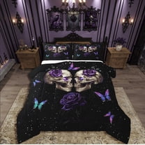 Manfei Gothic Skull 2pcs Bedding Comforter Set,Butterfly Rose Twin Comforter Sets,Starry Sky Breathable Bedding Set,Super Cozy Universse Room Decor,Reversible
