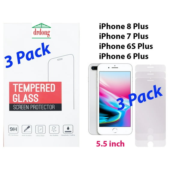 drdong-Screen Protector Compatible with Apple iPhone 8 Plus, 7 Plus, 6s Plus, 6 Plus, Tempered Glass Film, 9H Hardness, Shatter-Proof, Ant Fingerprint, Anti Scratch, Case Friendly, 5.5-Inch, 3-Pack